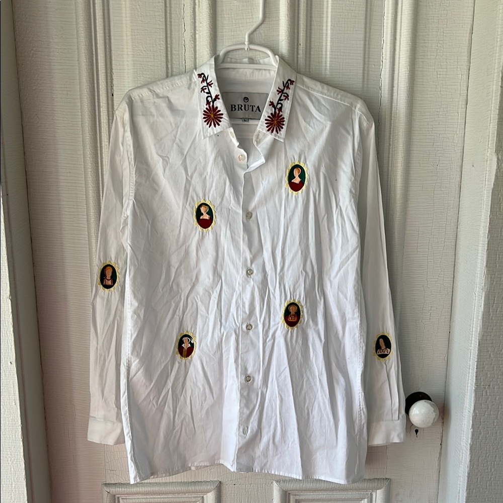 White Button Down Shirt with Decorative Embellishments
